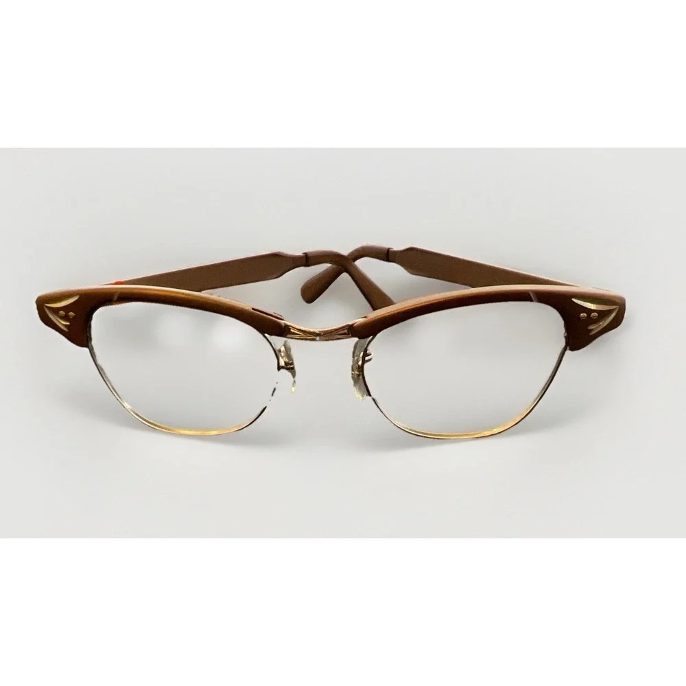 VTG Imperial Cat Eye Glasses frames ONLY 5 1/2 floral aluminum 50's 60's Bronze